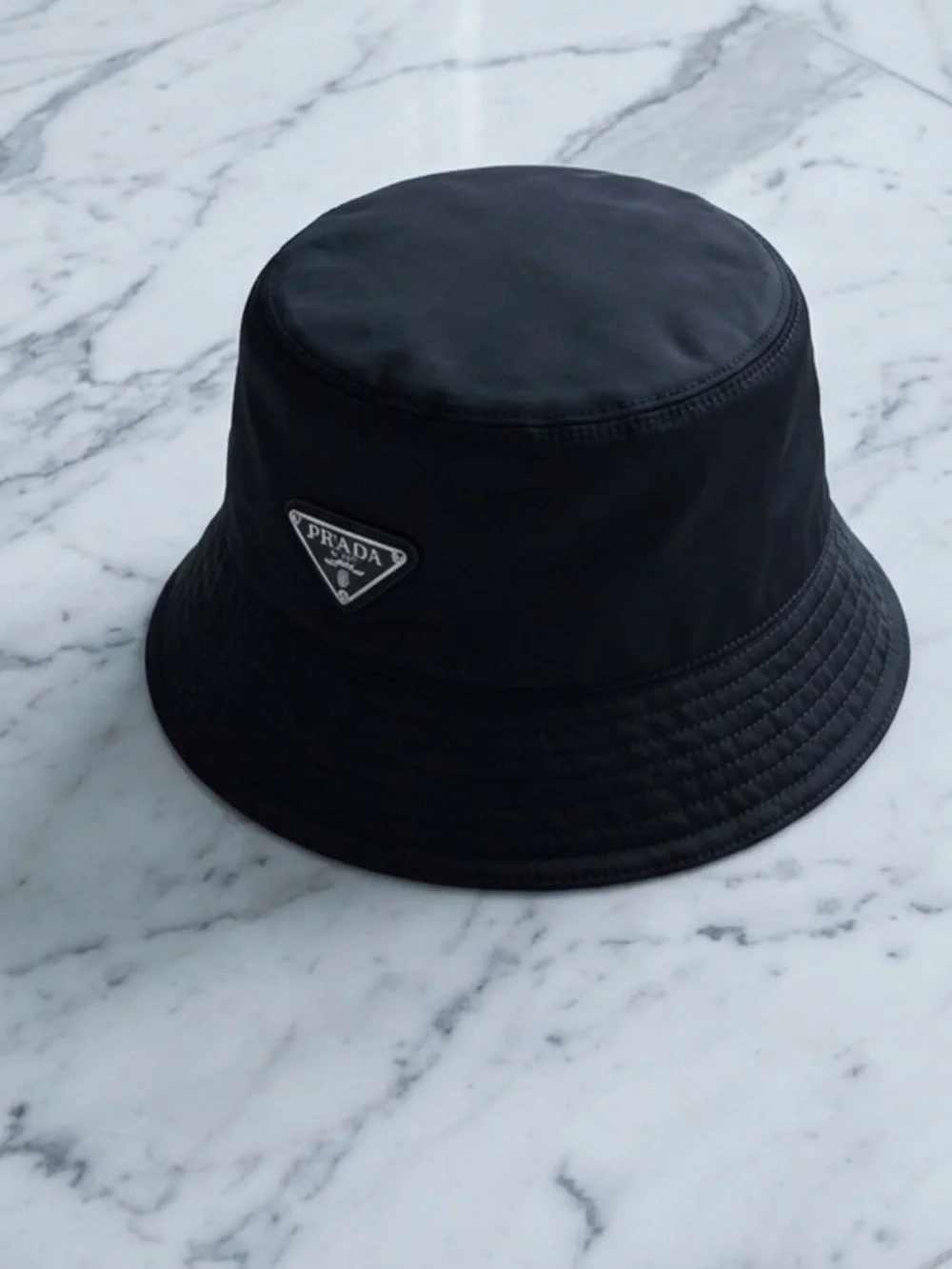 Prada Black Bucket Hat with Triangular Logo - Picture 1 of 6